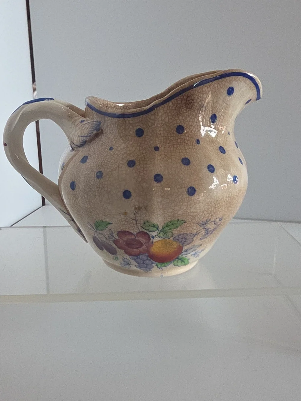 Vintage 1950's Copeland Spode Pitcher Polka Dot Pattern Blue Creamer England